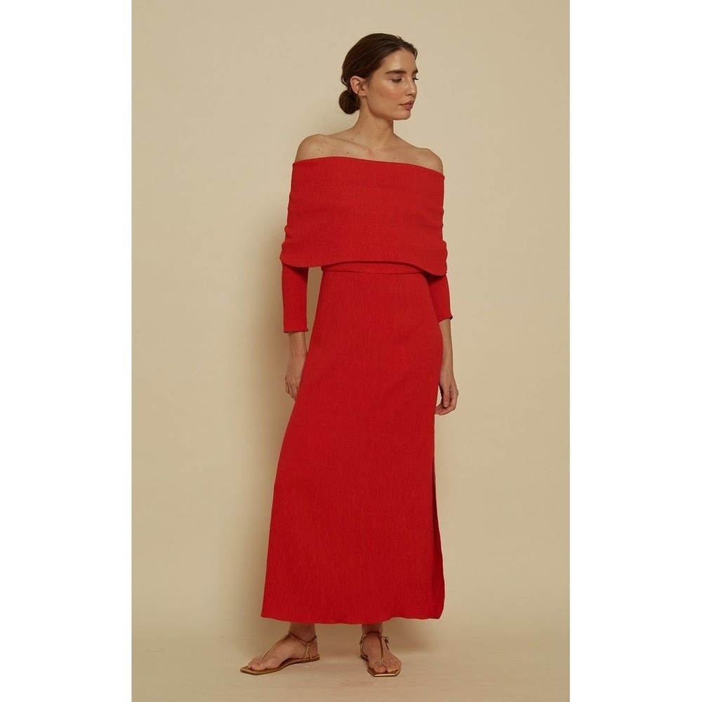 NEW Johanna Ortizβ Face the Music Red Off the Shoulder Maxi Dress Size 12 NWT